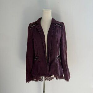 Free People Purple Lace Up Back Jacket Romantic Gothic Boho | Womens Size Medium